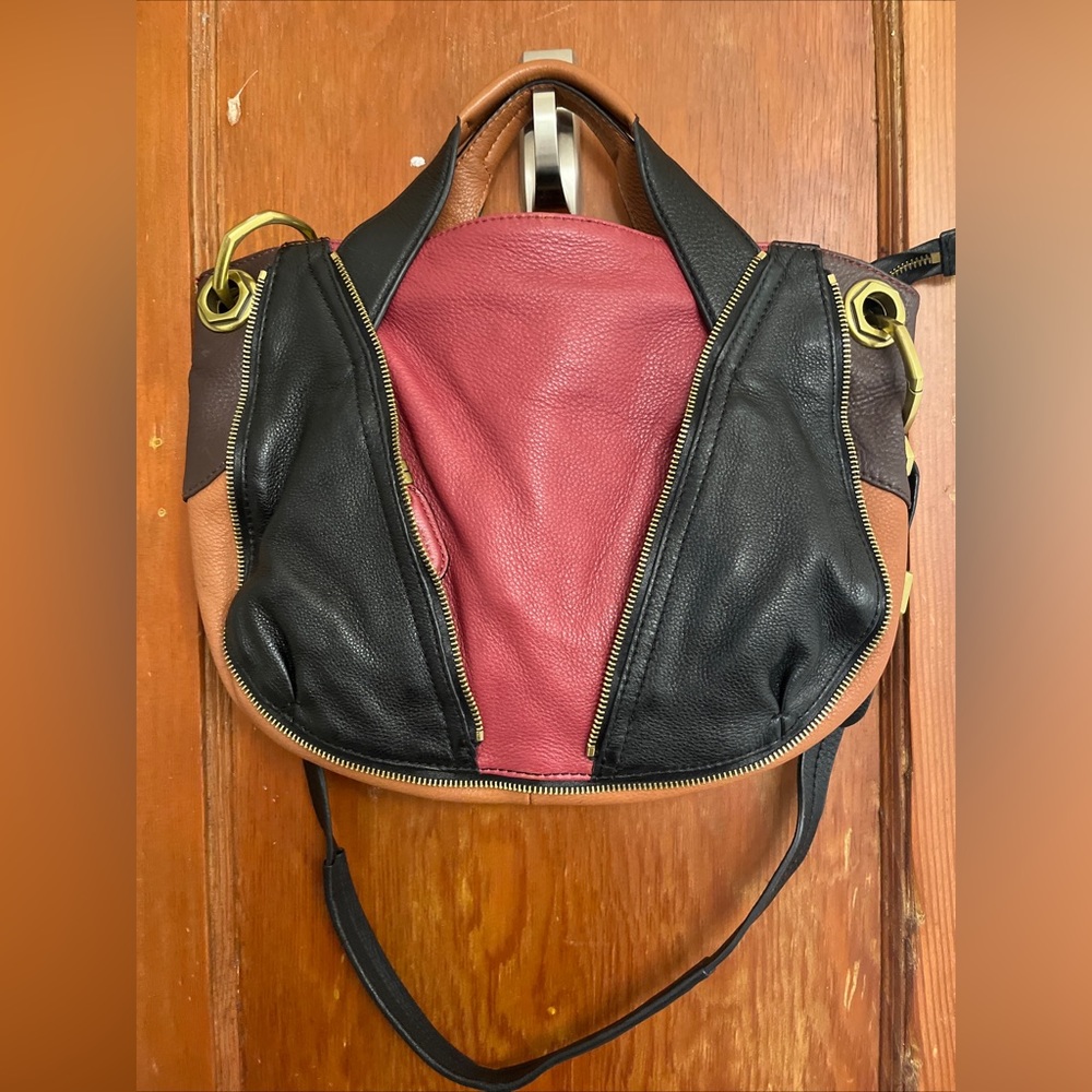 ORYANY Colorblocked Leather Satchel Handbag with Convertible Strap